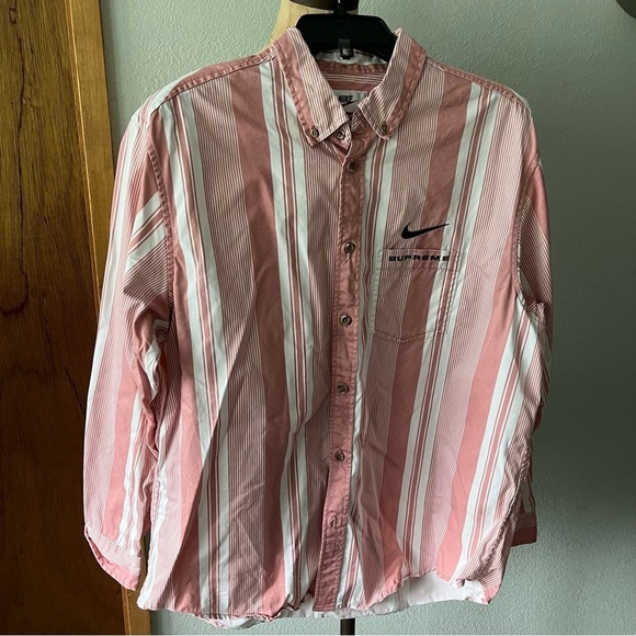 Nike Other - NIKE x SUPREME sz M Long Sleeve Button Down Shirt Red White Striped